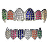 Silver Tone Iced CZ Rainbow Vampire Fangs Grills Set