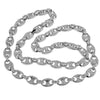 Silver Tone Mariner Links Iced Chain Flooded Out Necklace 12MM 30"