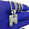 Silver Tone N Letter Micro Chain Rope Necklace