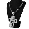 Silver Tone Open Cross Combo  Pendant Cuban Chain Necklace 30"