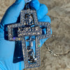 Silver Tone Open Cross Combo  Pendant Cuban Chain Necklace 30"