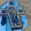 Silver Tone Open Cross Combo  Pendant Cuban Chain Necklace 30"