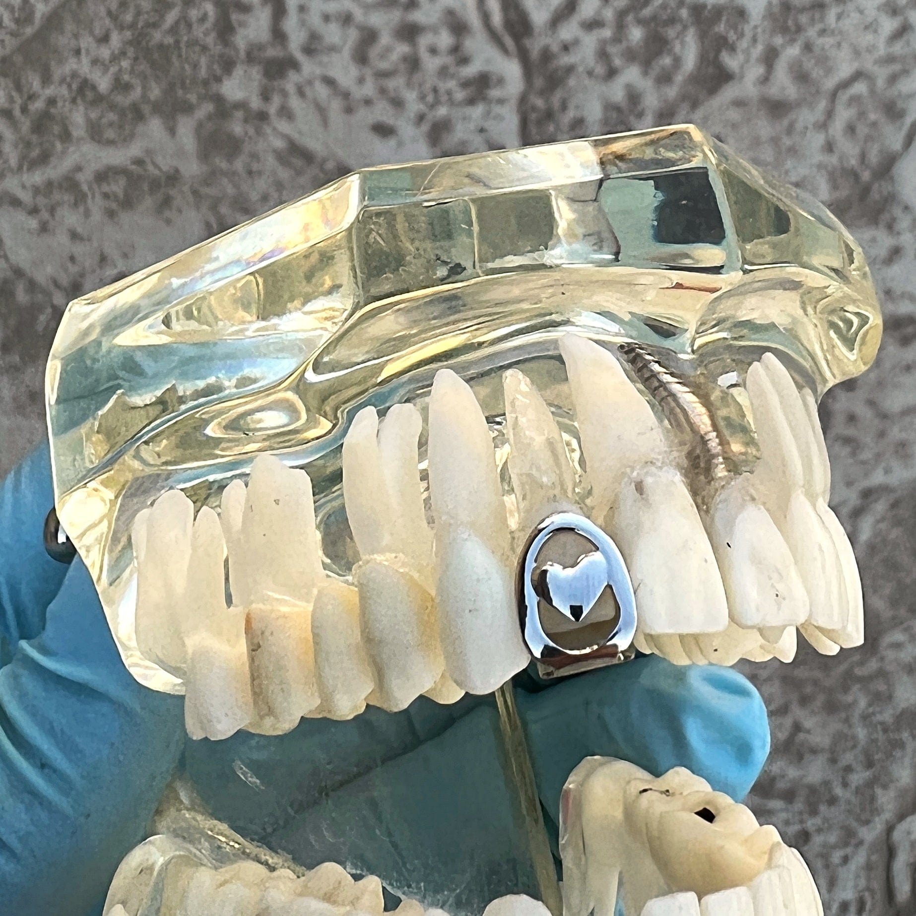 Silver Tone Open Heart Top Tooth Single Cap