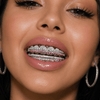 Silver Tone Pink Two-Row Iced Teeth Grillz Set