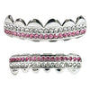 Silver Tone Pink Two-Row Iced Teeth Grillz Set