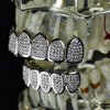 Silver Tone Premium CZ Iced Flooded Out Micro Pave Teeth Grillz Set