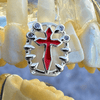 Silver Tone Red Cross CZ Single Iced Teeth Bling Out Open Face Grill
