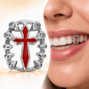 Silver Tone Red Cross CZ Single Iced Teeth Bling Out Open Face Grill