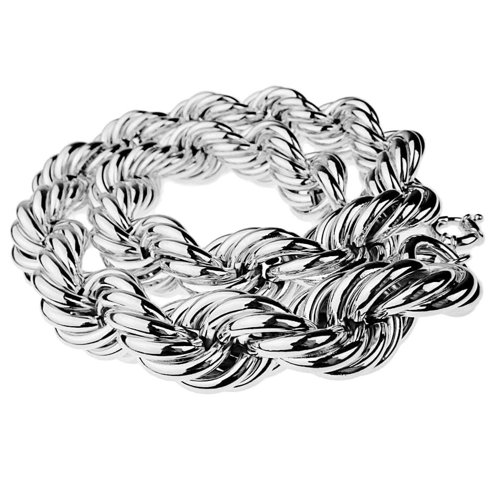 Mens Silver Tone Rope Chain Necklace 30mm Thick x 30
