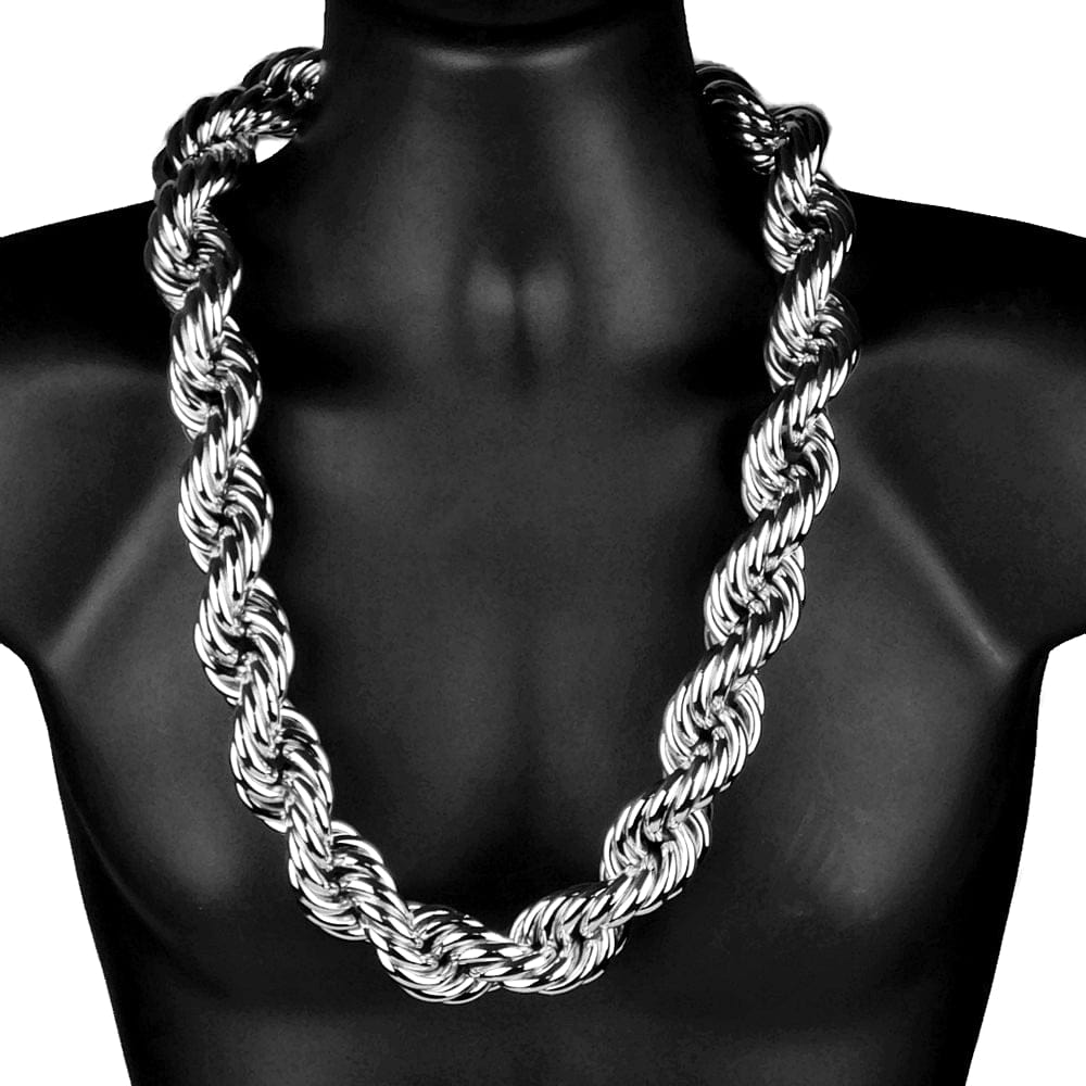 Mens Silver Tone Rope Chain Necklace 30mm Thick x 30
