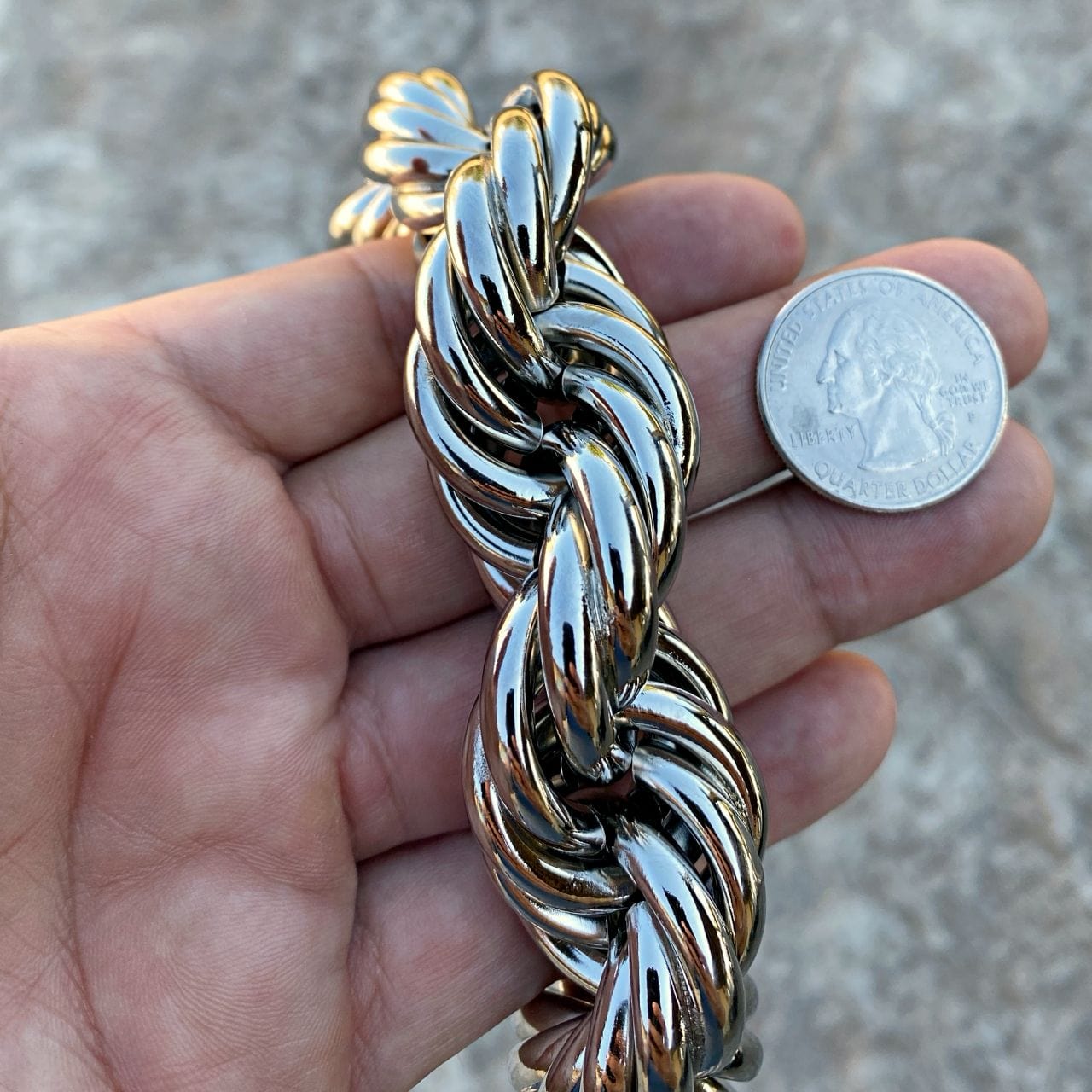 Silver Tone Rope Chain Necklace 25mm Thick x 20