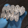 Silver Tone Shark Teeth Iced CZ Flooded Out Grillz Set