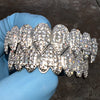 Silver Tone Shark Teeth Iced CZ Flooded Out Grillz Set