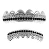 Silver Tone Two-Row Black & White Iced Grillz Set