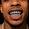 Silver Tone Vampire Fangs Grillz Set CZ Micro Pave Blinged Out Teeth
