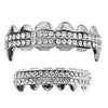 Silver Tone Vampire Fangs Two-Row Iced Grillz Set