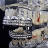 Silver Tone Vampire Fangs Two-Row Iced Grillz Set