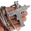 Silver UZI Gun 36" Franco Chain Necklace