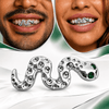 Snake Serpent Grillz Green Eyes CZ Silver Tone Top Front Double Teeth Grill