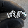 Snake Serpent Grillz Green Eyes CZ Silver Tone Top Front Double Teeth Grill