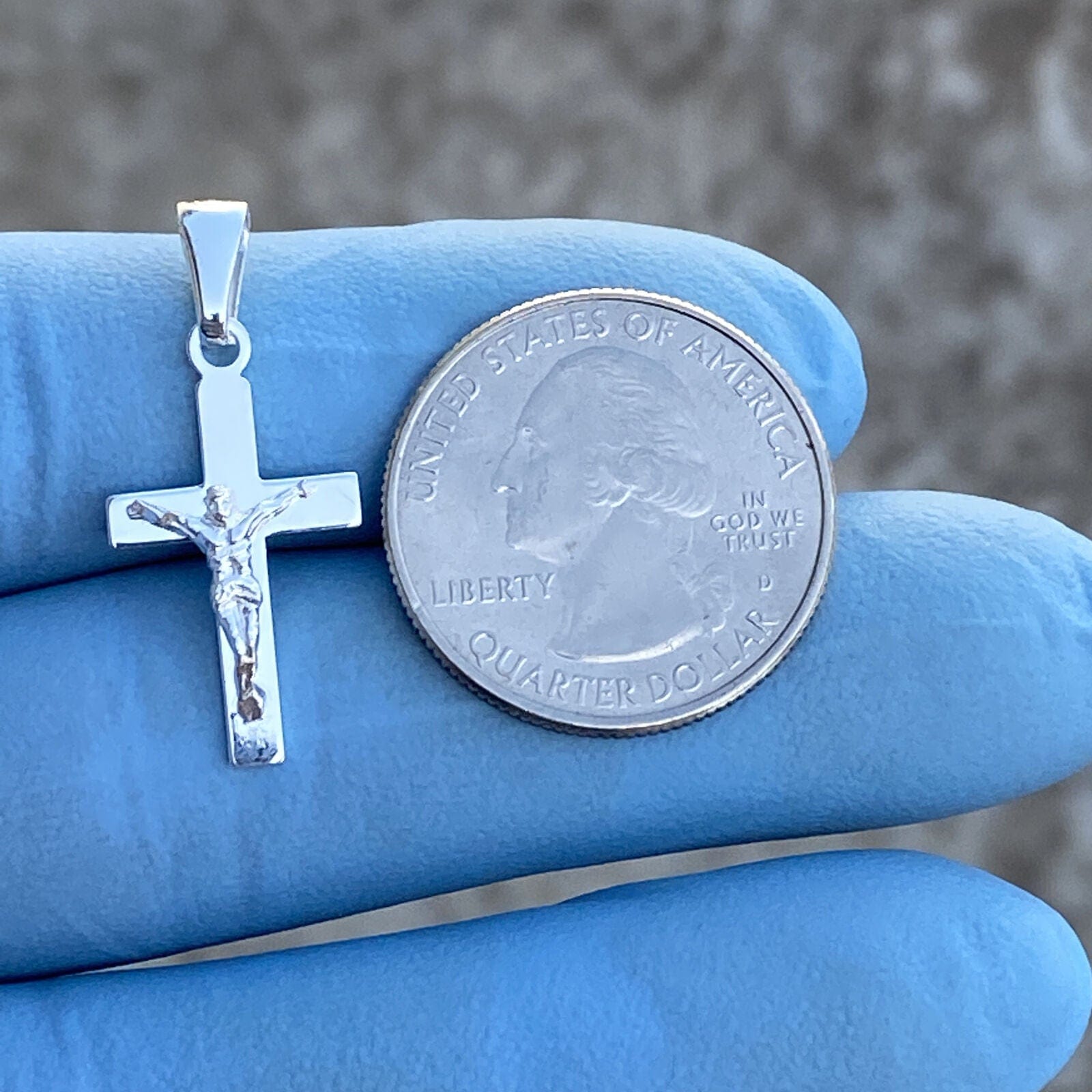 Solid 925 Silver Crucifix Cross Charm Cruz De Plata Jesus Plain Micro