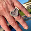 Solid 925 Sterling Silver Big Heart Ring Pink Iced CZ Flooded Out