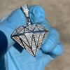 Solid 925 Sterling Silver Diamond Shape Iced CZ Flooded Out Pendant