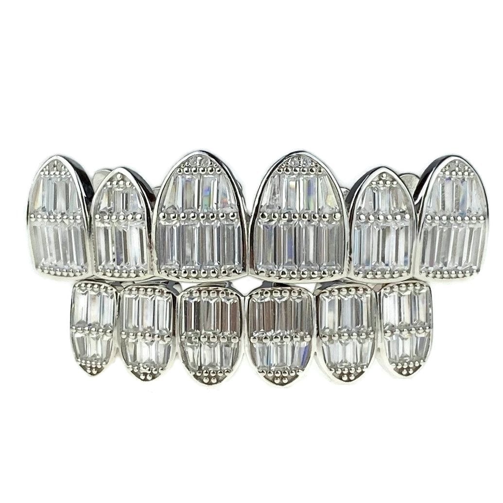 Bling Cartel Real Solid 925 Sterling Silver Hip Hop Grillz - Six Teeth Plain Top/Bottom/Set