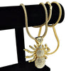 Spider Gold Finish Iced Pendant 36" Franco Chain Necklace