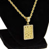 Square Nugget Micro Pendant Gold Finish Rope Chain Necklace 24"