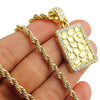 Square Nugget Micro Pendant Gold Finish Rope Chain Necklace 24"