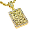 Square Nugget Micro Pendant Gold Finish Rope Chain Necklace 24"