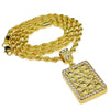 Square Nugget Micro Pendant Gold Finish Rope Chain Necklace 24"