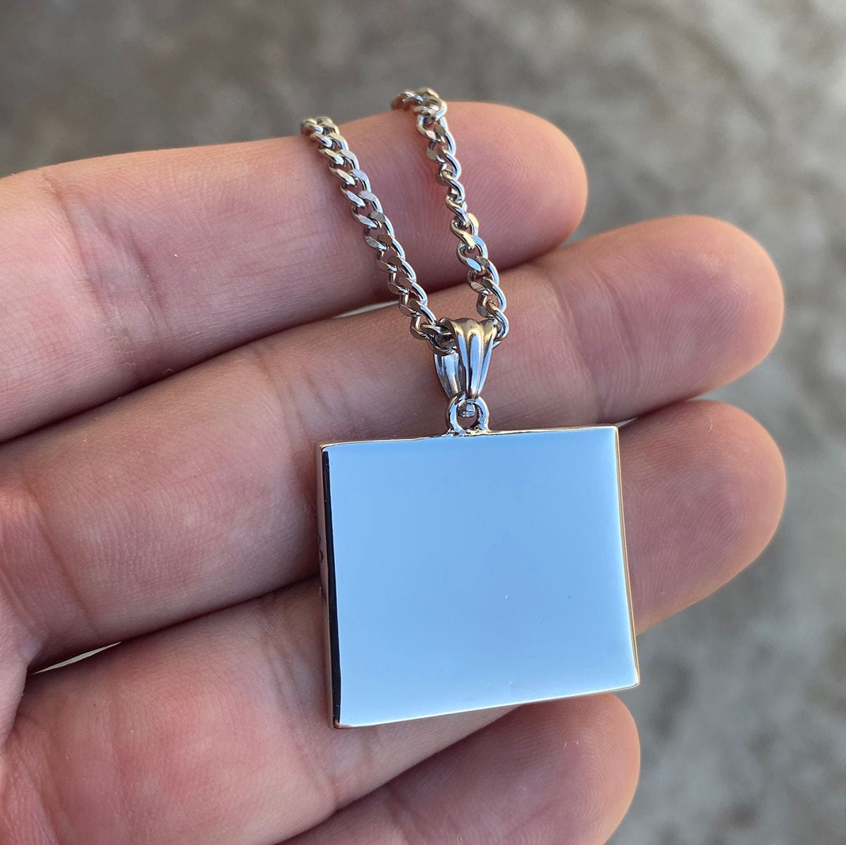 Stainless Steel BLM Rectangle Cuban Link Necklace 24