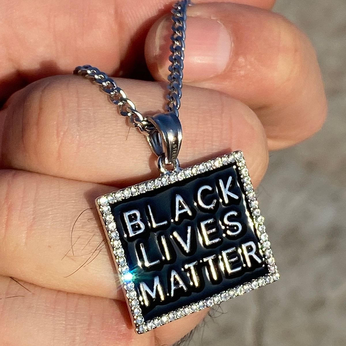 Stainless Steel BLM Rectangle Cuban Link Necklace 24