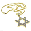 Star Of David Iced Pendant Rope Chain Gold Finish Necklace 30"
