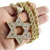 Star Of David Iced Pendant Rope Chain Gold Finish Necklace 30"