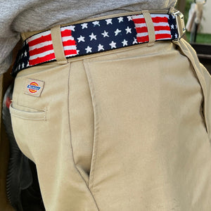 BD Wings Logo CLOSE-UP Black/Silver Seatbelt Belt - Stars & Stripes2 B