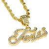 Texas Iced Pendant Gold Finish Rope Necklace 24"