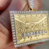 The Last Supper Rectangular Iced Pendant Gold Finish over 925 Sterling Silver