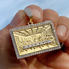 The Last Supper Rectangular Iced Pendant Gold Finish over 925 Sterling Silver