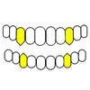 Top+Bottom W/Back Bars Real 10K Gold Two-Tone Diamond Dust Vampire Fangs Custom Grillz