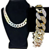 Tri-Tone 18" x 18MM Iced Cuban Link Choker Chain & Bracelet Set