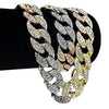 Tri-Tone Iced Cuban Link Chain Necklace 20" x 16MM