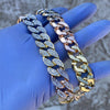 Tri-Tone Iced Cuban Link Chain Necklace 24" x 16MM