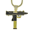 UZI Gun Black and Yellow Gold Finish 36" Franco Chain Necklace