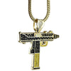 UZI Gun Black and Yellow Gold Finish 36" Franco Chain Necklace