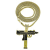 UZI Gun Black and Yellow Gold Finish 36" Franco Chain Necklace