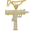 UZI Submachine Gun Gold Finish 36" Franco Chain Necklace