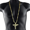 UZI Submachine Gun Gold Finish 36" Franco Chain Necklace